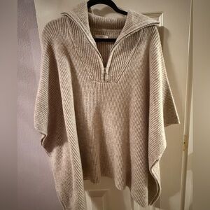 LOFT Cream Ribbed Poncho Sweater